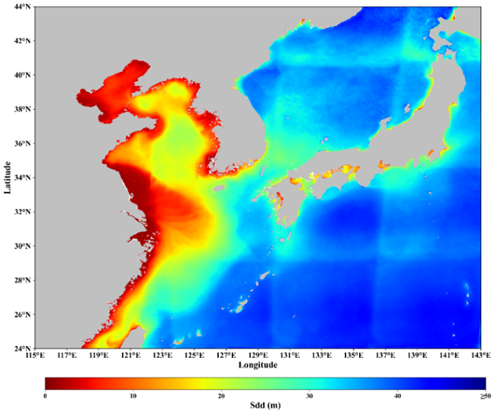 Fig.3 Multi-Year Average (2011-2018) Spatial Distribution of Sea Water Transparency